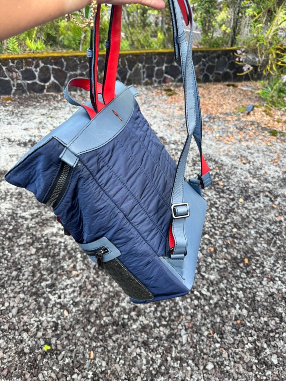 Christian Louboutin Apoloubi Blue Nylon & Leather Textured Backpack - Picture 7 of 16
